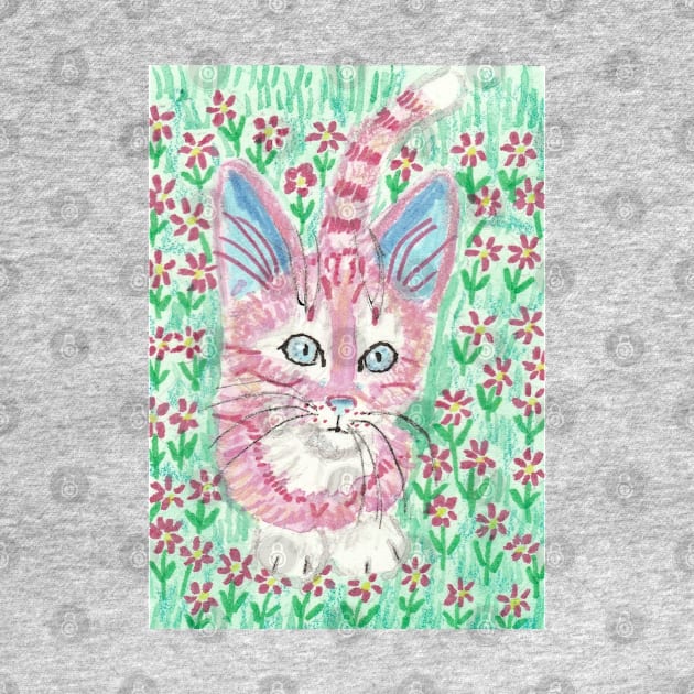 kitten cat art flowers by SamsArtworks